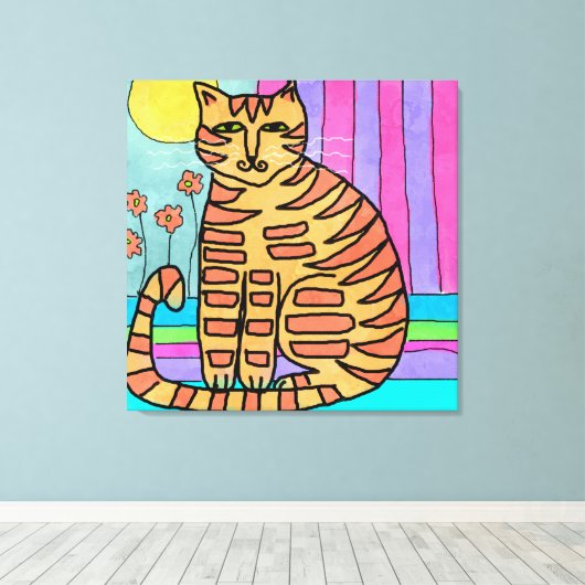 Kat in de Zonneverf Abstract schilderen Canvas Afdruk (Insitu (Houten vloer))