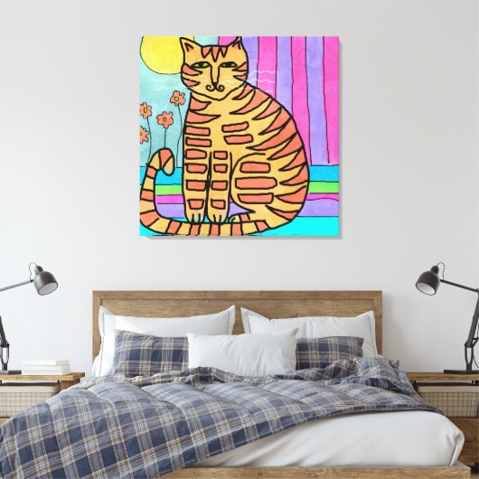 Kat in de Zonneverf Abstract schilderen Canvas Afdruk (Insitu (Slaapkamer))