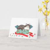 Kat in doos met kerstkaart kaart (Gele Bloem)