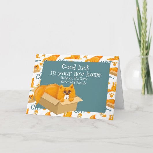 Kat in doos Nieuw Huis Kaart (Voorkant)