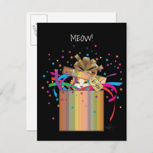Kat in doos uitnodiging briefkaart (Voorkant / Achterkant)