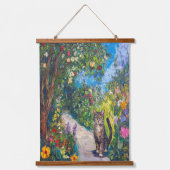 Kat in een bloementuin - impressionistische verf hangend wandkleed (Voorkant)