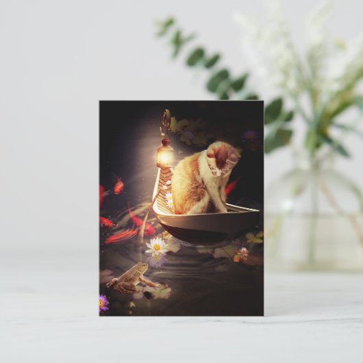 Kat in een boot briefkaart (Staand voorkant)