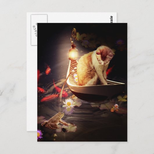 Kat in een boot briefkaart (Voorkant / Achterkant)