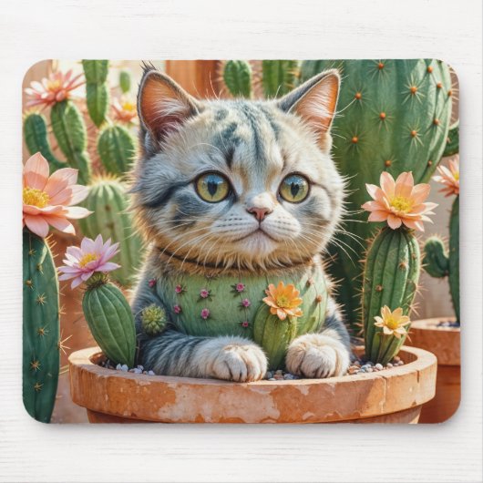 Kat in een cactus bloempot muismat (Voorkant)