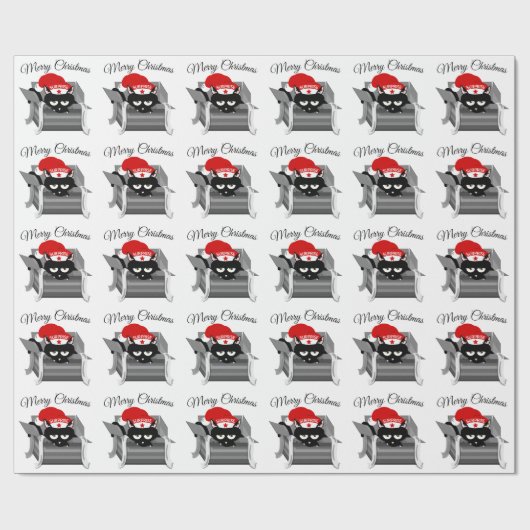 Kat in een doos grappige kerst cadeaupapier (Vlak)