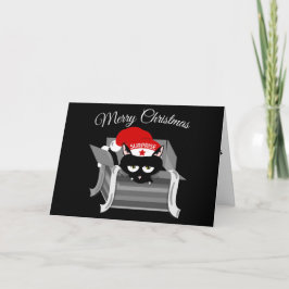 Kat in een doos grappige kerst feestdagen kaart