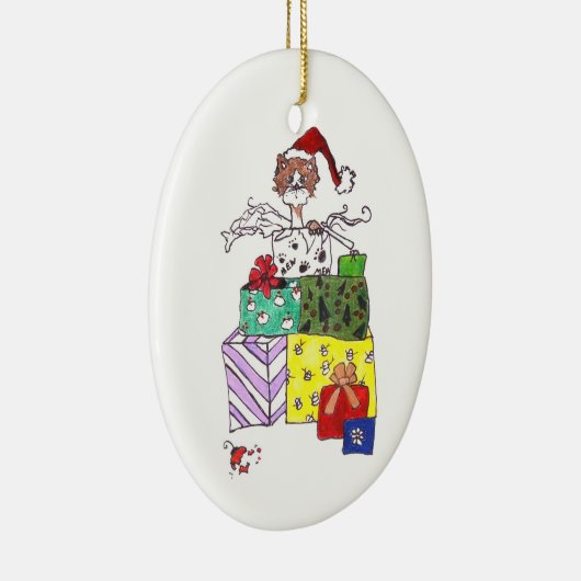 Kat in een doos keramisch ornament (Rechts)