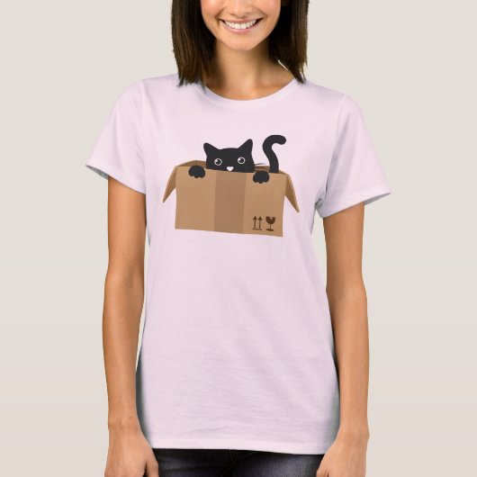 Kat in een doos Leuk Dier ontwerp T-shirt (Voorkant)