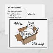Kat in een doos "We verhuizen" Nieuw adres   Aankondigingskaart (Voorkant / Achterkant)
