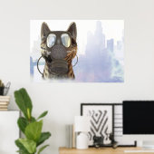 Kat in een gasmaskerecologie-poster poster (Thuiskantoor)
