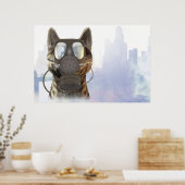 Kat in een gasmaskerecologie-poster poster (Keuken)