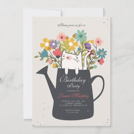 Kat in een gieter kan uitnodigen kaart (Voorkant)