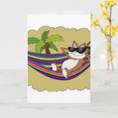 Kat in een Hangmat Grafische Kunstkaart Kaart (Gele Bloem)