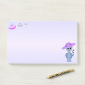 Kat in een hoed en vliegende schotels post-it® notes (Op bureau)