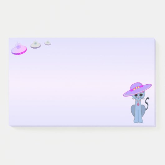 Kat in een hoed en vliegende schotels post-it® notes (Voorkant)