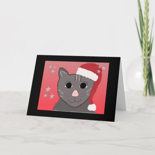 Kat in een Hoed Feestdagen Kaart (Voorkant)