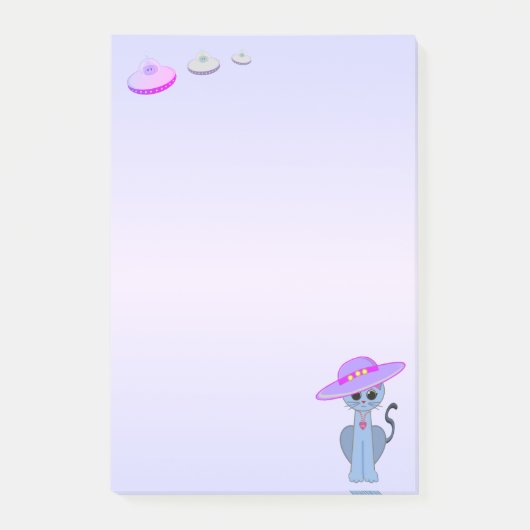 Kat in een hoed & vliegende schotels post-it® notes (Voorkant)