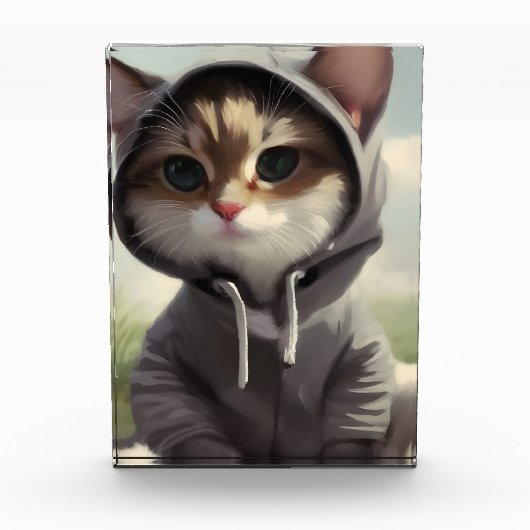 Kat in een hoodie fotoblokken (Voorkant)