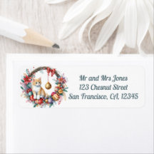 Kat in een kerst Bloemen Krans 2- Retouradres