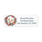 Kat in een kerst Bloemen Krans 2- Retouradres Etiket (Voorkant)