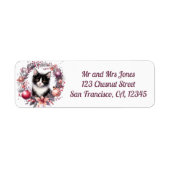 Kat in een kerst bloemenkrans 3- Retouradres Etiket (Voorkant)