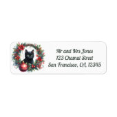 Kat in een kerst bloemenkrans 4- Retouradres Etiket (Voorkant)