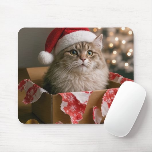 Kat in een kerstcadeau doos muismat (Met muis)