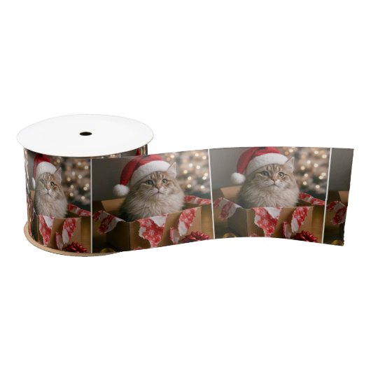 Kat in een kerstcadeau doos satijnen lint (Spoel)