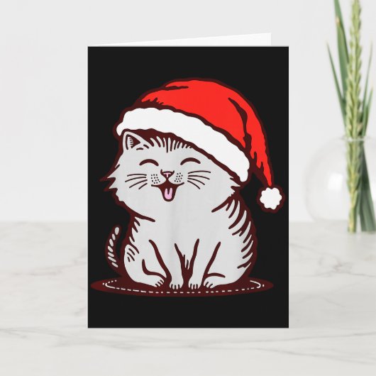 Kat In Een Kerstman Hoed Kaart (Voorkant)