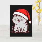 Kat In Een Kerstman Hoed Kaart (Gele Bloem)