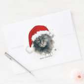Kat in een kerstmuts Vrolijk Kerstfeest Ronde Sticker (Envelop)