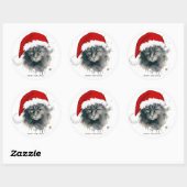 Kat in een kerstmuts Vrolijk Kerstfeest Ronde Sticker (Vel)