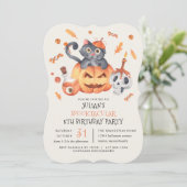 Kat in een Kind van Pumpkin Halloween Birthday Par Kaart (Staand voorkant)