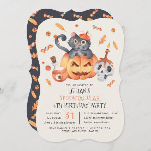 Kat in een Kind van Pumpkin Halloween Birthday Par Kaart