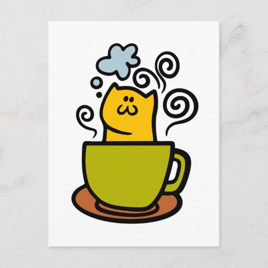 Kat in een koffiekopje briefkaart (Voorkant)