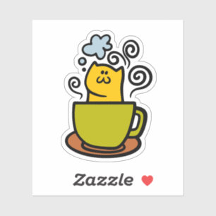 Kat in een koffiekopje sticker