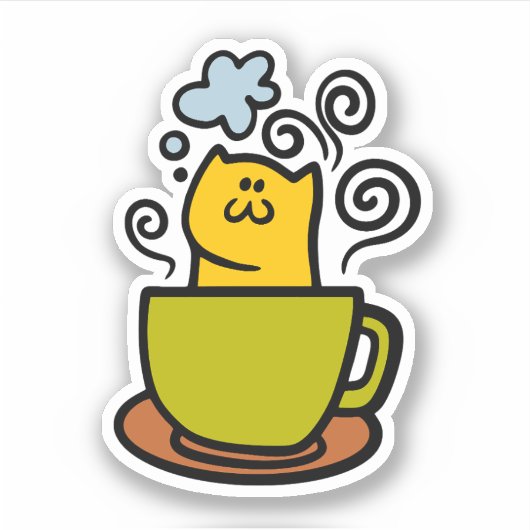 Kat in een koffiekopje sticker (Voorkant)