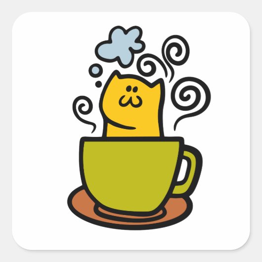 Kat in een koffiekopje vierkante sticker (Voorkant)