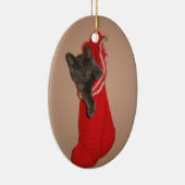 Kat in een kousenhuis keramisch ornament (Rechts)