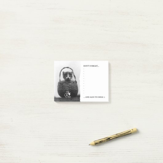 Kat in een mandje  foto post-it® notes (Op bureau)