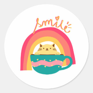 Kat in een Mok Ronde Sticker