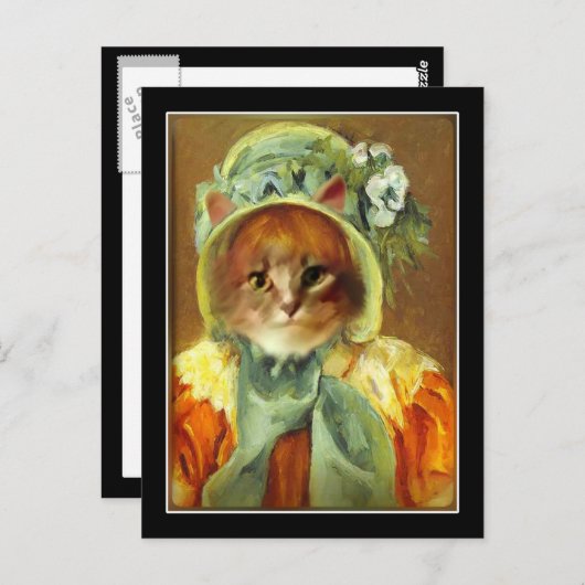 Kat in een motorkap briefkaart (Voorkant / Achterkant)