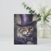 Kat in een Paarse Tophat Briefkaart (Staand voorkant)