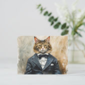 Kat in een pak briefkaart (Staand voorkant)