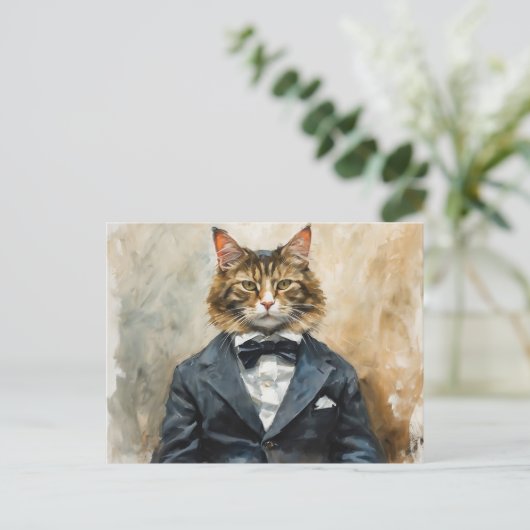 Kat in een pak briefkaart (Staand voorkant)