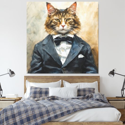 Kat in een pak canvas afdruk (Insitu (Slaapkamer))