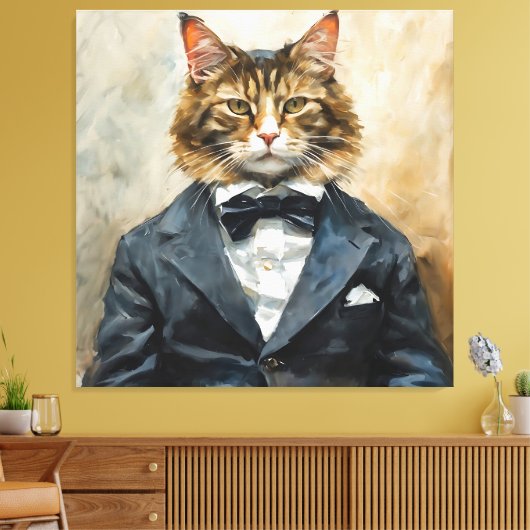 Kat in een pak canvas afdruk (Insitu (Woonkamer))