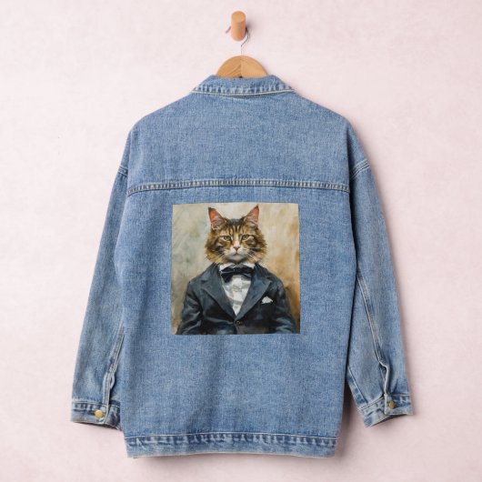 Kat in een pak denim jacket (Hangar)