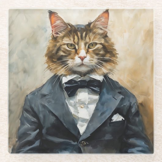 Kat in een pak glazen onderzetter (Voorkant)